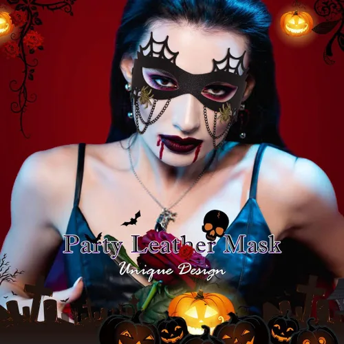 Vista 7 de Nicute Máscara de cuero negro para mujer, máscara de calavera para mascarada, máscaras faciales de flores, máscara de Halloween, fiesta de cosplay