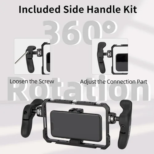 Vista 4 de Nitze - Soporte universal para teléfono inteligente T-MP01B Ergonomic Side Handles, Adjustable Cellphone Clamp, 5 Built-in Cold Shoes, For Vlogger