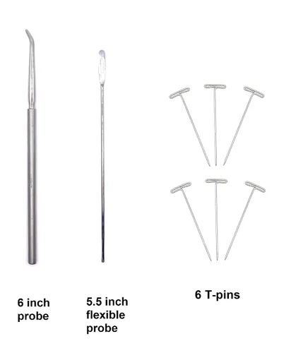 Vista 3 de Kit de disección de 19 piezas que incluye tijeras, fórceps, bisturíes y sonda en bolsa de plástico desechable para laboratorio de anatomía