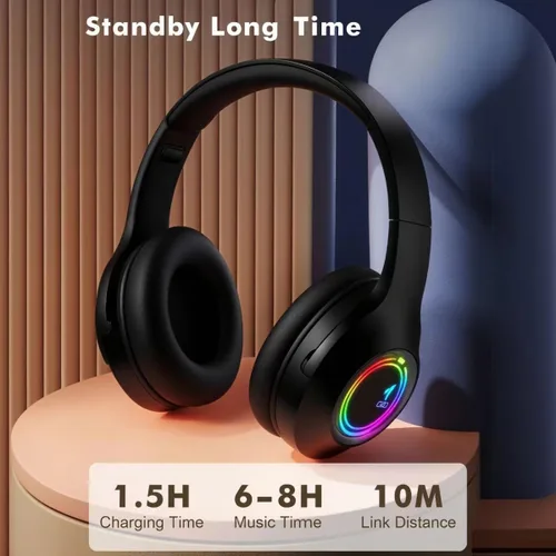 Vista 4 de Auriculares Bluetooth Sobre la Oreja, Auriculares Inalámbricos de Baja Latencia, Llamadas Manos Libres, Auriculares de Reducción de Ruido de Graves
