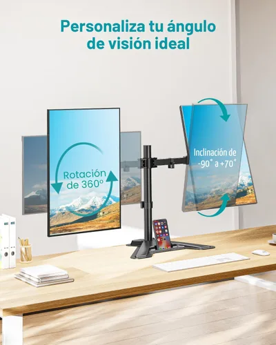 Vista 7 de MOUNT PRO Soporte para monitor doble, soporte de escritorio para monitor de movimiento completo, se adapta a 2 pantallas de hasta 27 pulgadas, 17.6