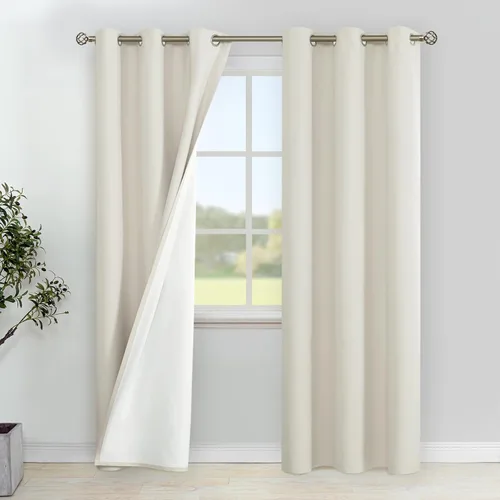 Vista 119 de YoungsTex - Cortinas 100% opacas para dormitorio, con aislamiento térmico y ojales, cortinas oscuras negras con capa pesada para ventana de sala