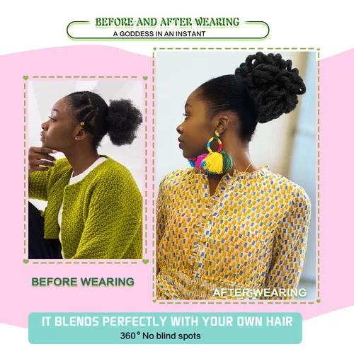 Vista 5 de DreadLocks Chignons Afro High Puff Cola de Caballo con Cordón Moño de Cabello Postizos Faux Locs Chignons con Clip Cola de Caballo para Mujeres