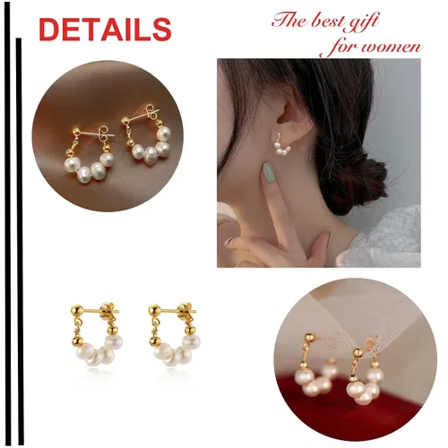 Vista 6 de YienDoo Aretes colgantes de perlas de oro con perlas perforadas de oro, ligeros, barrocos, con cuentas de perlas, aretes colgantes para boda