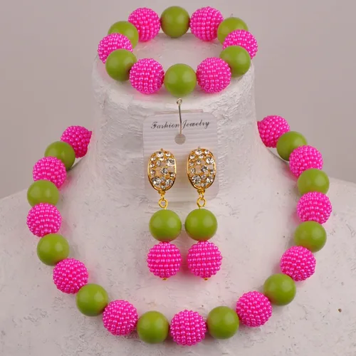 Vista 2 de Conjunto de collar y aretes para mujer con perlas de imitación, joyas nigerianas, boda, joyas africanas de Aczuv