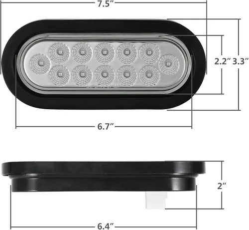 Vista 4 de Partsam Juego de 2 luces traseras ovaladas rojas de 6.7 pulgadas a luces estroboscópicas ámbar, 12 diodos con ojales de goma y coletas de cable de 3