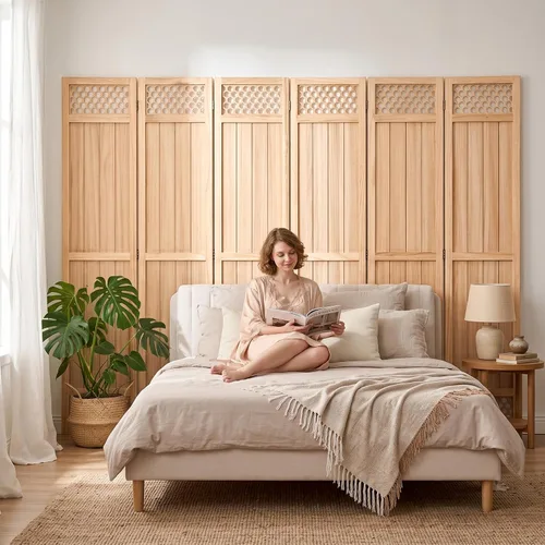 Vista 6 de Divisor de habitación de madera, pantalla de privacidad, divisor de Natural