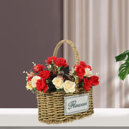 Vista 7 de Yardwe Cesta tejida para frutas, cesta de almacenamiento tejida, cesta tejida para aperitivos, cesta de boda, cesta portátil, para compras, hierba