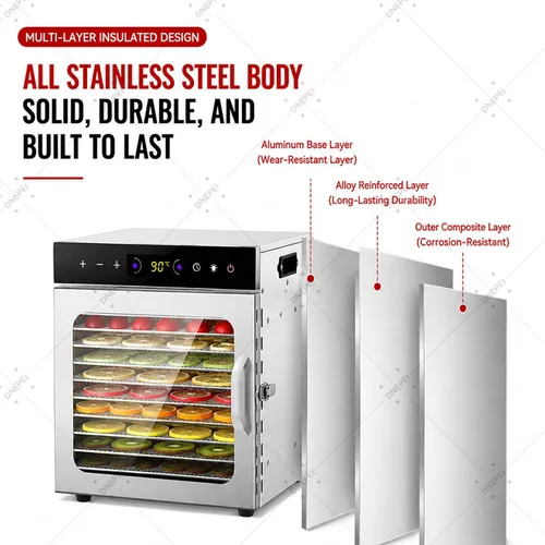 Vista 6 de Food Dehydrator Machine 6-18 Stainless Steel Trays Meat Dehydrator 10Trays