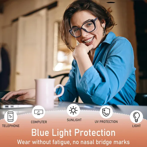 Vista 6 de BLOEXCLU Gafas de lectura para mujer, con bloqueo de luz azul, antifatiga ocular, lentes de moda, bisagra de resorte