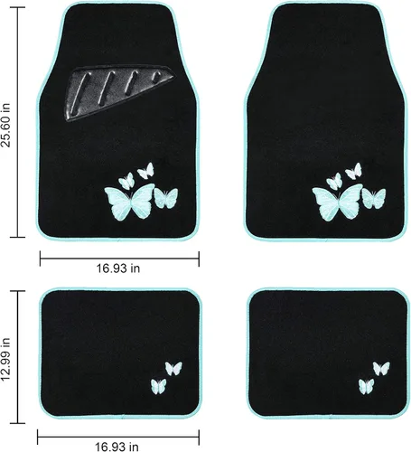 Vista 2 de August Auto Alfombrillas de ajuste universal con diseño de mariposa para automóvil con almohadilla para el talón para sedán, SUV, camión, camioneta