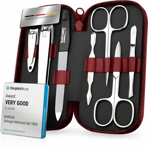 Vista 9 de Set de manicura Solingen hecho en Alemania - Juego exclusivo de 7 piezas de cortauñas para dedos de manos y pies para mujeres y hombres en estuche