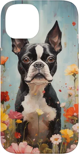 Vista 4 de Boston Terrier in Flower Garden Dog Art Lovers Design Case for iPhone 17