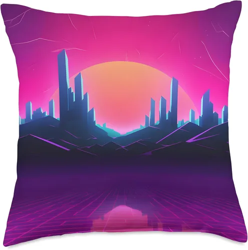 Vista 4 de PP Accessories Synthwave City Retrowave 80s Vaporwave Throw Pillow, 16x16, Multicolor