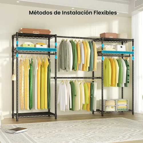 Vista 5 de Ulif E1 - Perchero resistente para armario, 6 niveles, ajustable, de metal, con 4 barras de suspensión, fácil de montar, para un espacio de 70 a