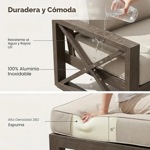Vista 2 de UDPATIO - Juego de muebles de aluminio para patio al aire libre, grano de madera sintética, 5 piezas, color beige