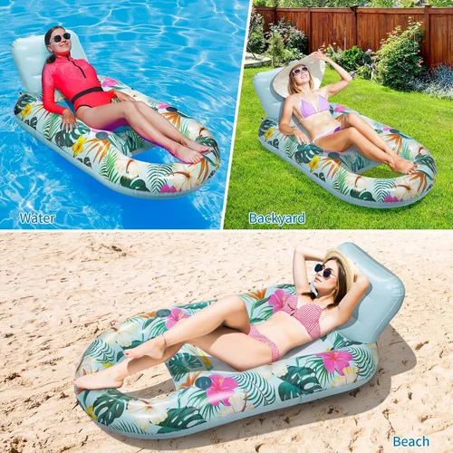 Vista 6 de Inflatable Pool Floats Adult - Pool Floaties Pool Lounger Raft for Adults Heavy Duty Water Pool Float with Cup Holder Backrest Swimming Pool