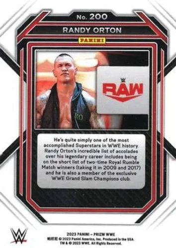 Vista 2 de Cartas coleccionables de lucha libre sin procesar de Panini Prizm WWE #200 Randy Orton 2023