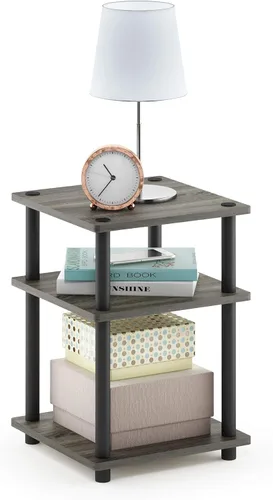 Vista 10 de Furinno Turn-N-Tube Mesa auxiliar, mesa auxiliar moderna cuadrada de 3 niveles con estante abierto, mesita de noche, mesa de noche, fácil montaje
