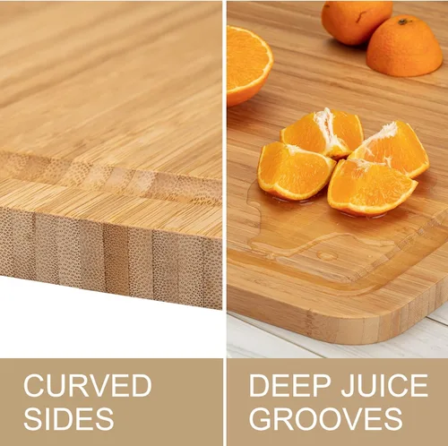 Vista 5 de Tabla de cortar de bambú extra grande de 30 pulgadas para cocina, tabla de cortar de madera con ranura para jugo, tabla de cortar reversible