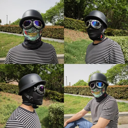 Vista 5 de Casco de motocicleta estilo alemán medio casco para adultos, hombres y mujeres, aprobado por DOT, casco retro para crucero, scooter, Chopper