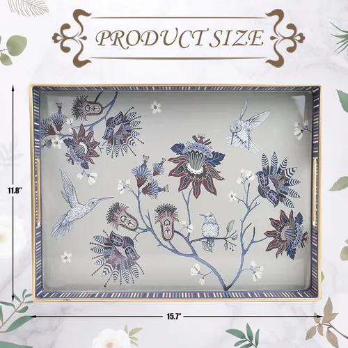 Vista 3 de Bandeja rectangular de plástico para servir con asas, elegante bandeja decorativa para mesa de café, otomana, sala de estar, cocina, uso al aire