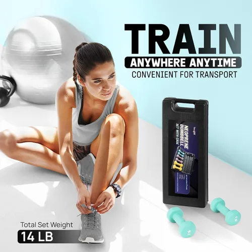 Vista 5 de Yes4All Neoprene Coated Dumbbell Hand Weight Sets - Multiple Weight Options with Rack, Anti-roll, Anti-Slip, Hexagon
