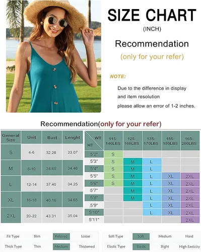 Vista 5 de MISFAY Vestido de verano para mujer, con tirantes delgados, botones, cuello en V, sin mangas, informal, salida de baño para playa, con bolsillos