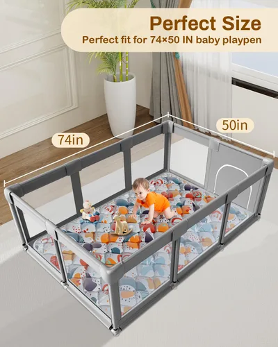 Vista 2 de Jaobeem Alfombrillas de juego para bebé, plegable, 74 x 50 pulgadas, color gris, acolchado grueso para bebés y niños pequeños, antideslizante