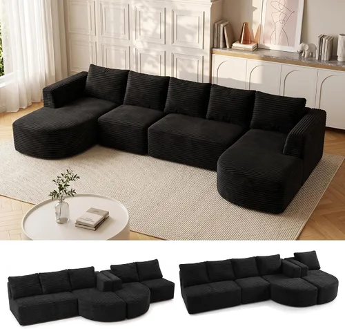 Vista 10 de Sofás seccionales Cloud de 144 pulgadas para sala de estar, moderno sofá modular en forma de U con diván, cómodo sofá sin estructura de asiento Beige