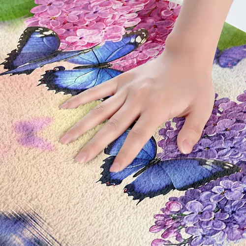Vista 5 de Erosebridal Alfombras de baño de flores de 16 x 24 pulgadas, tapetes de baño de mariposa para baño, tapete de jardín natural con hojas florales