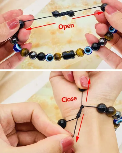 Vista 7 de Pulsera de triple protección del zodiaco, ojo malvado, hematita, obsidiana, ojo de tigre, chakras, cuentas de cristal curativo para hombres