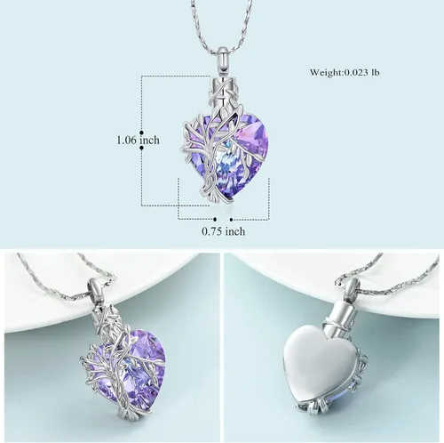 Vista 65 de Imrsanl Collar de urna de árbol de la vida con forma de corazón, joyería de cremación para hombres y mujeres, recuerdo, joyería conmemorativa