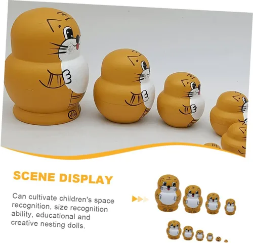 Vista 4 de TOYANDONA 1 juego de muñecas de anidación de tigre, muñecas rusas para niños, regalo para niños, juguetes de rompecabezas de juguete para niños