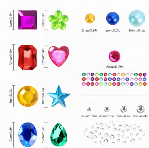 Vista 6 de Gem 1392 calcomanías autoadhesivas con diamantes de imitación para manualidades, 12 formas adecuadas para manualidades, cuerpo, uñas, maquillaje