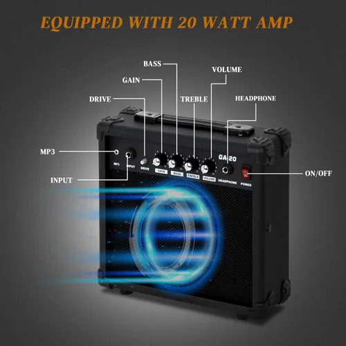 Vista 3 de Ktaxon - Kit de guitarra eléctrica de tamaño completo H-H Pickup con amplificador de 20 W, color negro mate with Bag, Strap, Cable; Deliver Rich