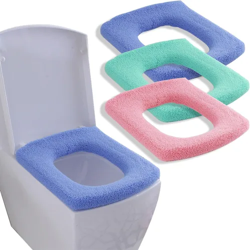Vista 6 de Fundas de asiento de inodoro suaves y gruesas, elásticas, lavables, 3 unidades (azul, verde y gris) (gris, gris)