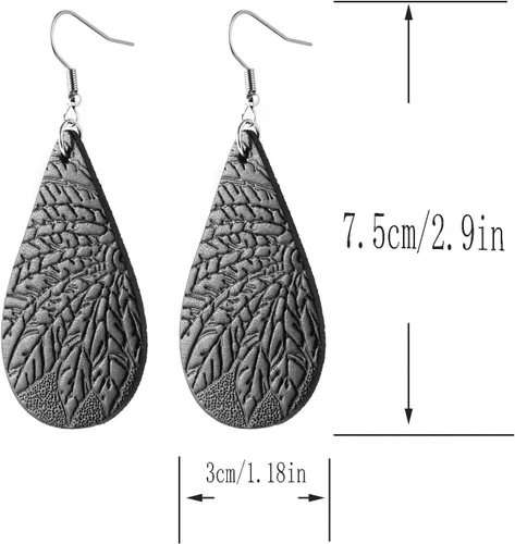 Vista 2 de Pendientes de cuero para mujer, aretes colgantes ligeros de hoja de lágrima