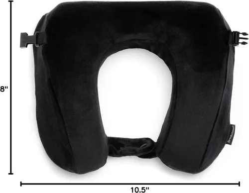 Vista 8 de Brookstone Almohada de viaje de espuma viscoelástica 2 en 1, acogedora almohada de apoyo suave en forma de U para viajes, color negro Compact