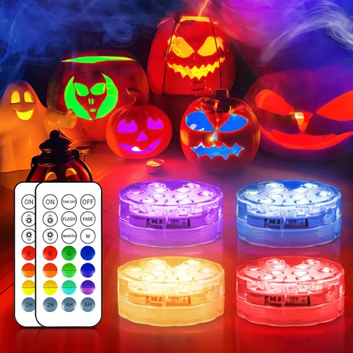 Vista 10 de Luz de ducha con mando a distancia, luces operadas con pilas para decoración de Navidad, luces LED sumergibles para calabaza, bañera, jacuzzi