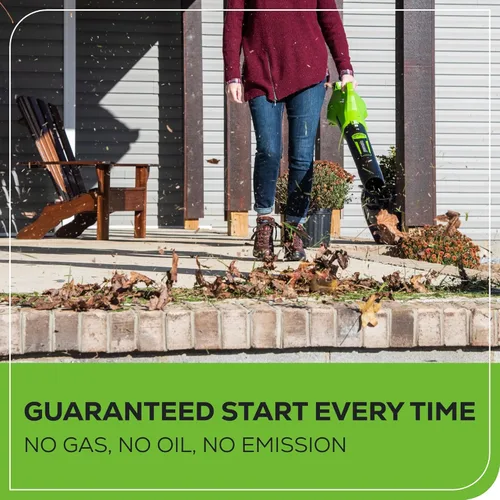 Vista 3 de Greenworks - Soplador de hojas axial inalámbrico de 40 V (100 m/hr, 350 CFM), incluye batería de 2.0 Ah y cargador