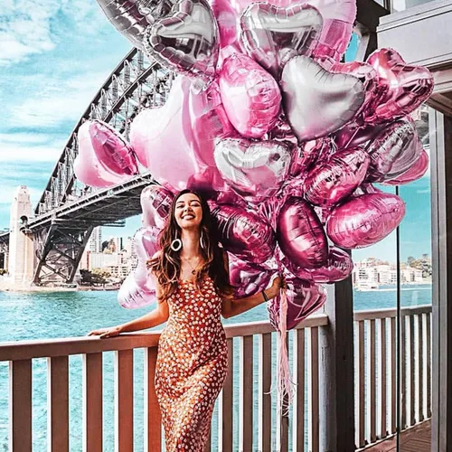 Vista 6 de 20 globos de corazón rosa y plateado de 18 pulgadas, globos de papel de aluminio de Mylar en forma de corazón, globos de aluminio metálico, globos