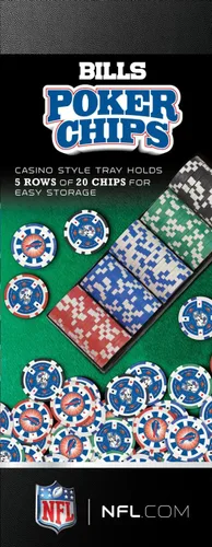 Vista 4 de Masterpieces Casino - NFL Buffalo Bills - Juego de fichas de póquer de alta calidad de 100 piezas con bandeja