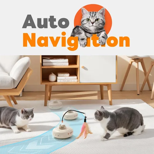 Vista 2 de Li&Zhao - Juguete de interactividad para gatos, juguete automático de plumas láser, juguete eléctrico recargable 2 en 1 para gatos adultos y gatitos