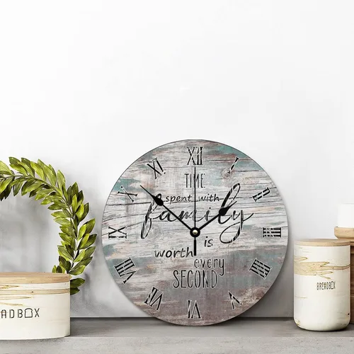 Vista 2 de Time Spent with Family is Worth Every Second - Reloj de pared de grano de madera de playa degradado de 10 pulgadas, funciona con pilas, reloj