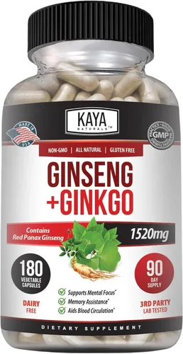 Vista 11 de Kaya Naturals Red Panax Ginseng + Ginkgo Biloba - Suplemento cerebral nootrópico - Apoyo cognitivo y de concentración - Suplemento de refuerzo