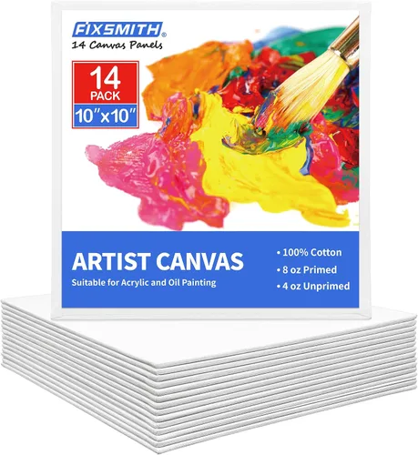 Vista 40 de FIXSMITH - Bastidores de lienzo para pintar 4x4 pulgadas, paquete súper económico de 24 mini lienzos, paneles de lienzo en blanco, 100% algodón