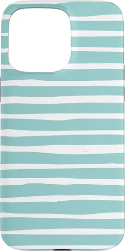 Vista 28 de iPhone 16 Cute Pastel Mint Green Aqua & White Wavy Stripe Case