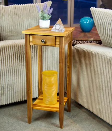 Vista 7 de Soporte para plantas de acacia sólida de 2 niveles con cajón