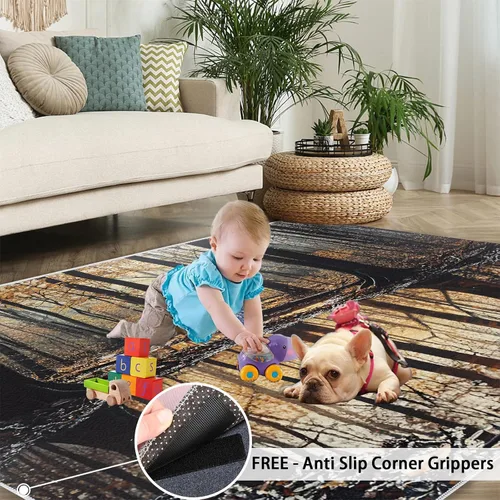 Vista 5 de Autumn Forest Rugs for Bedroom, Lake Forest Area Rug, Landscape Photo Rugs for Living Room, Indoor Non-Slip Rug, Machine Washable Carpet for Front